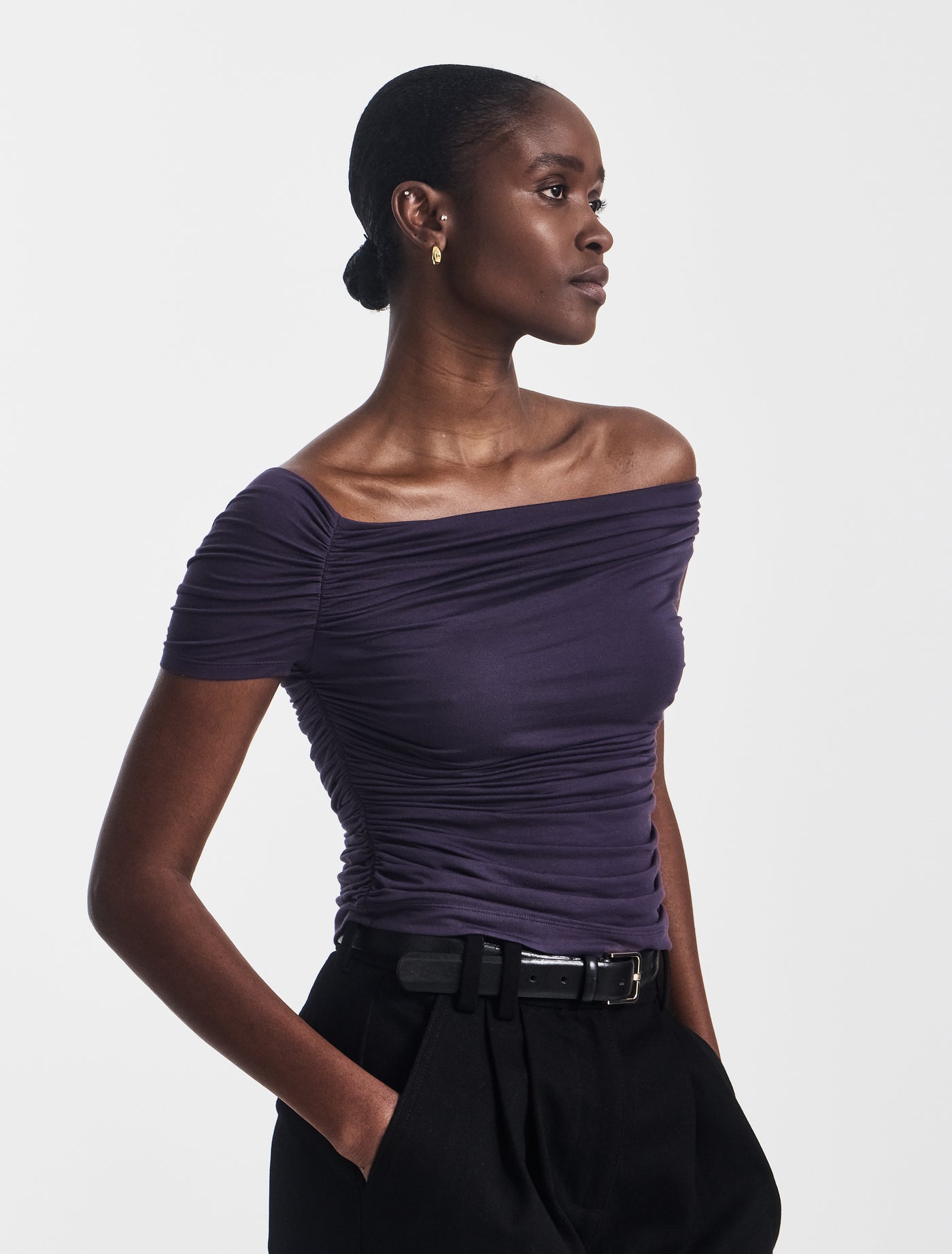 Katie Ruched Top in Aubergine