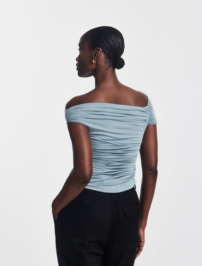 Katie Ruched Top in Powder Blue