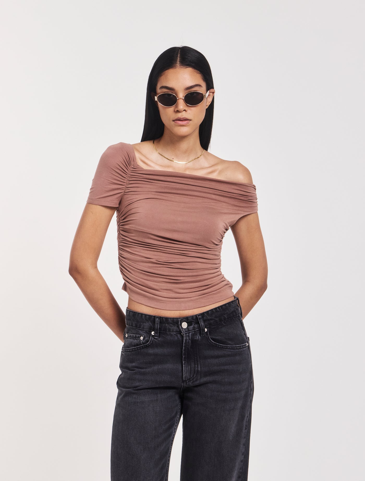 Katie Ruched Top In Sandalwood