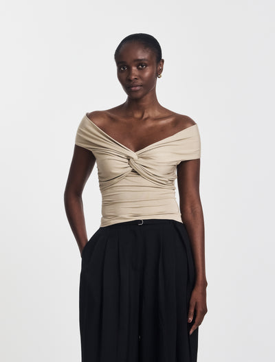 Laila Twist Front Top in Taupe