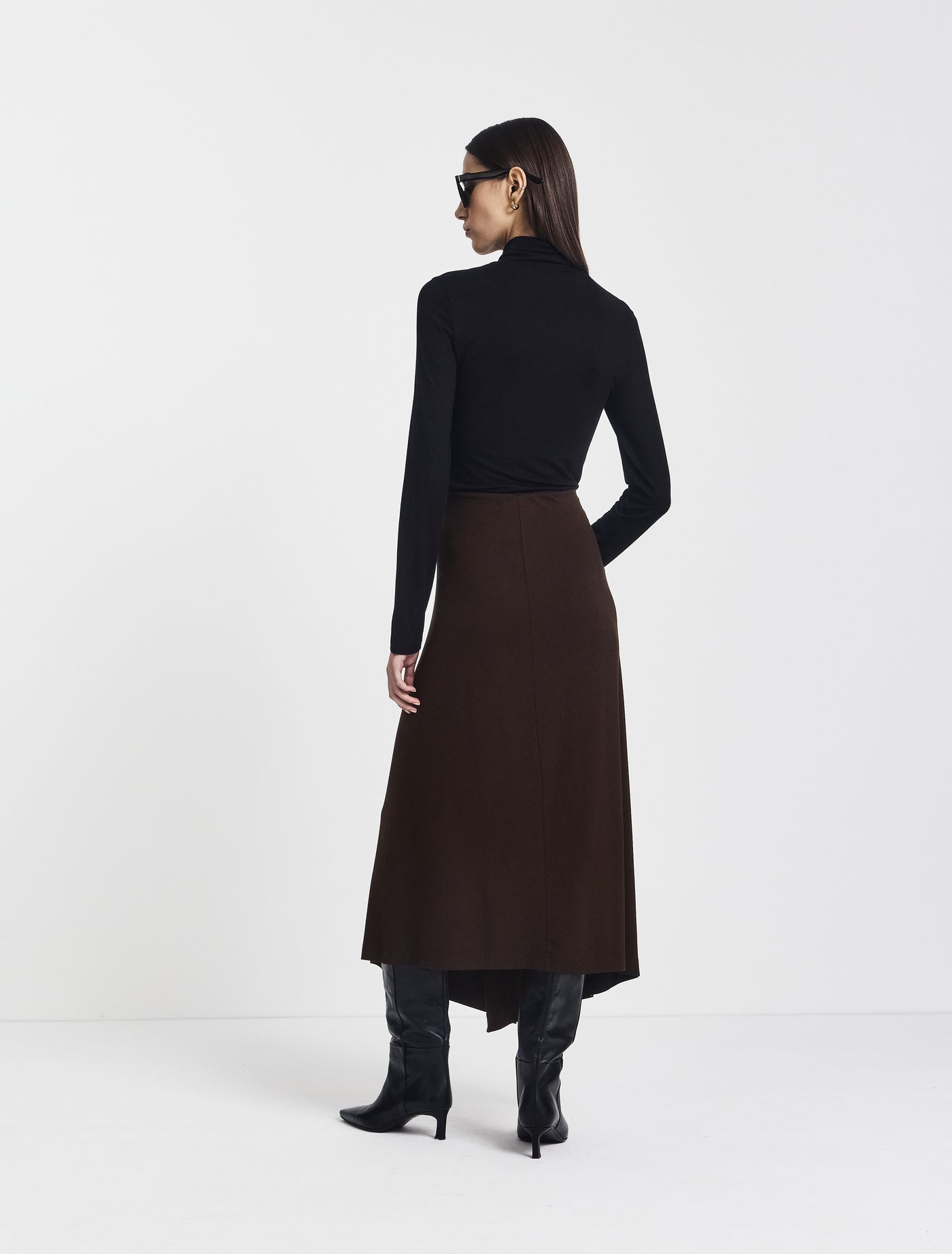 Sadie Twist Midi Skirt in Bitter Chocolate
