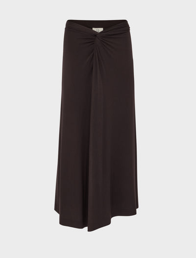 Sadie Twist Midi Skirt in Bitter Chocolate