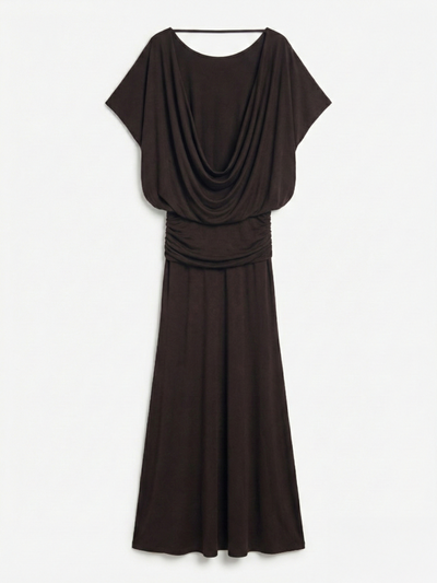 Ramona Blouson Maxi Dress With Full Hem in Bitter Chocolate