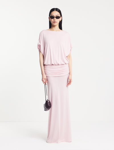 Ramona Blouson Maxi Dress With Full Hem in Dusk Pink