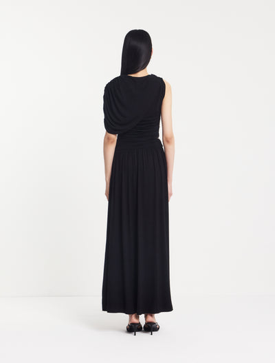 Mila Asym Caped Shoulder Maxi Dress in Black