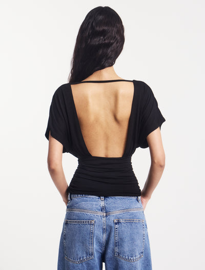 Amelie Slash Neck Gathered Side Top Black