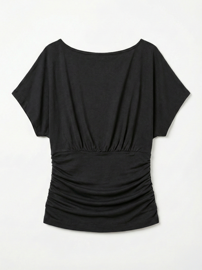 Amelie Slash Neck Gathered Side Top Black