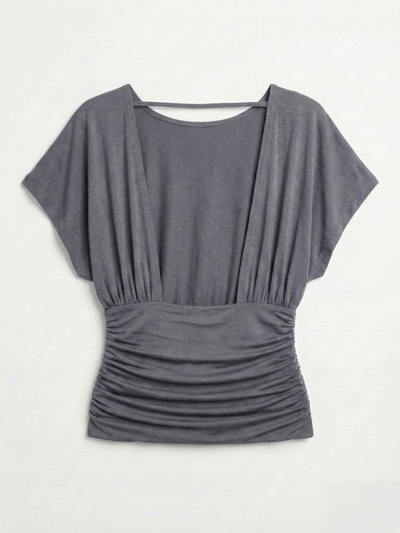 Amelie Slash Neck Gathered Side Top in Magnet