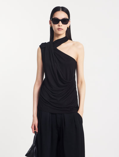 Zora Drape High Neck Top in Black