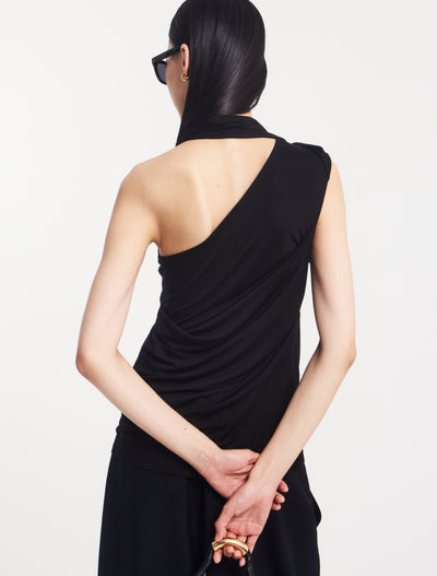 Zora Drape High Neck Top in Black