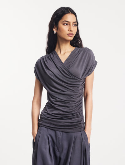 Indie Off Shoulder Wrap Top in Magnet