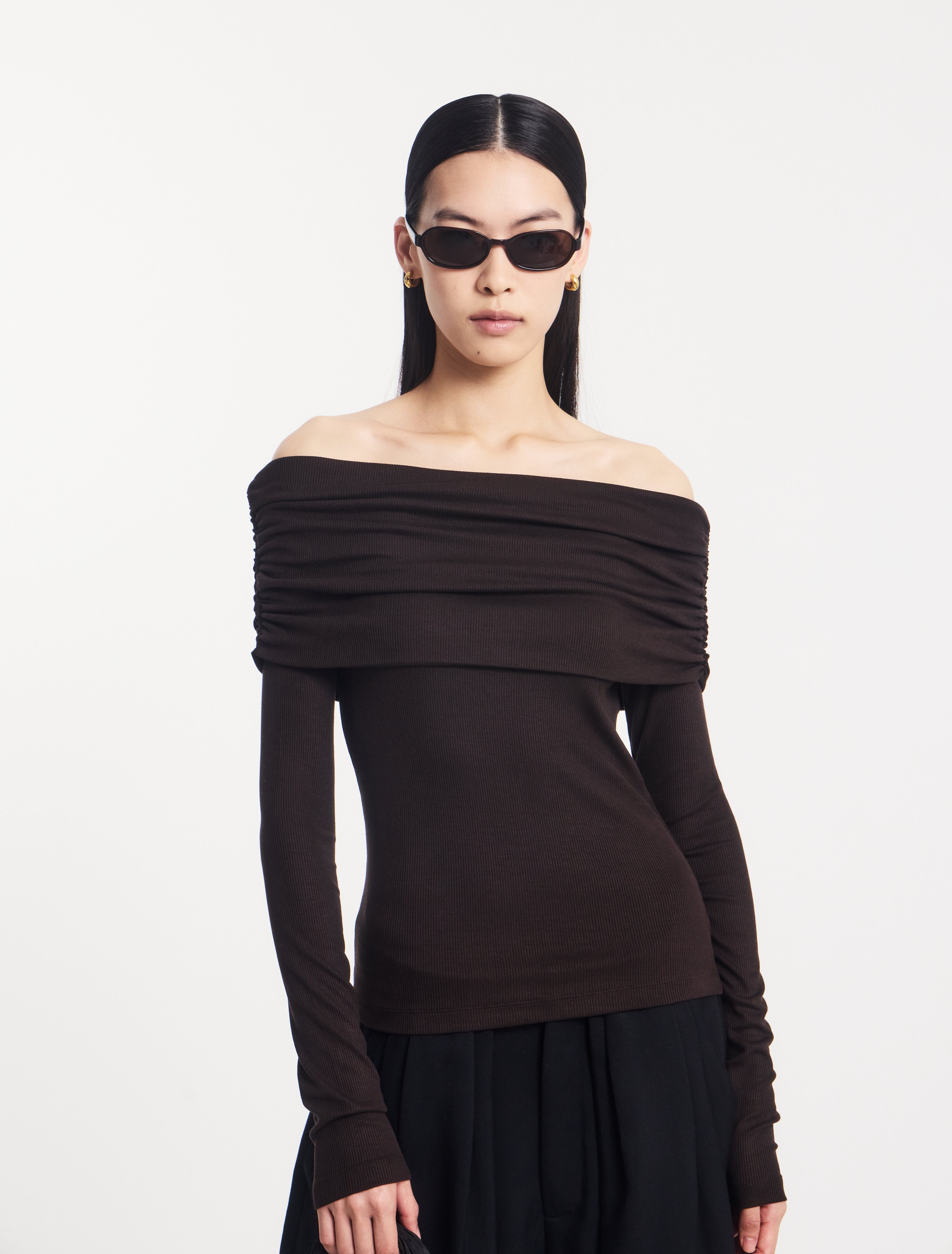 Stevie Rib Fold Over Top in Bitter Chocolate