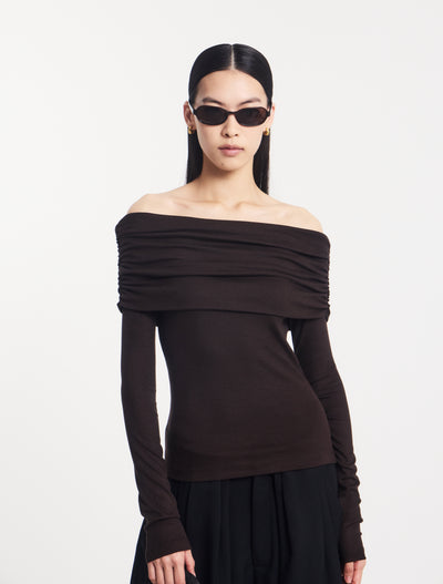 Stevie Rib Fold Over Top in Bitter Chocolate