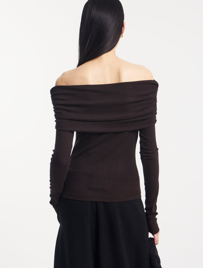 Stevie Rib Fold Over Top in Bitter Chocolate