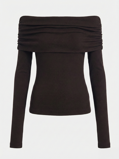 Stevie Rib Fold Over Top in Bitter Chocolate