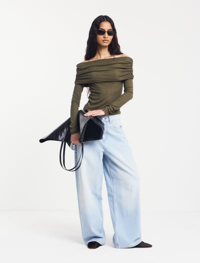 Stevie Rib LS Fold Over Top in Leaf Green