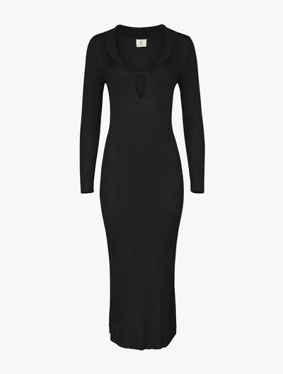 Agia Dress in Black, front view, flat lay