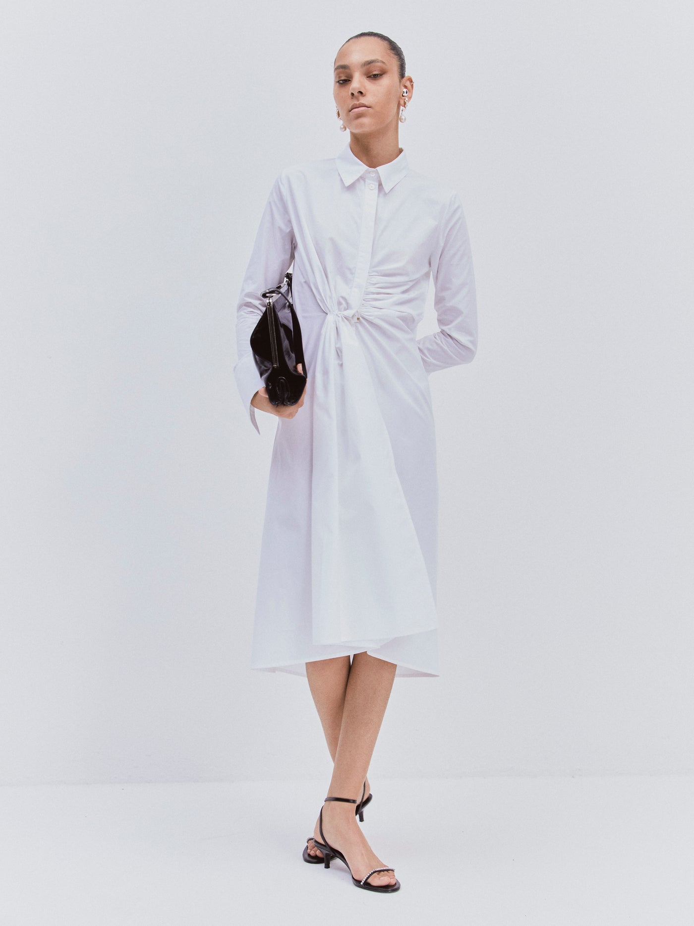 Ophelia Shirtdress in white with gathered waist detail