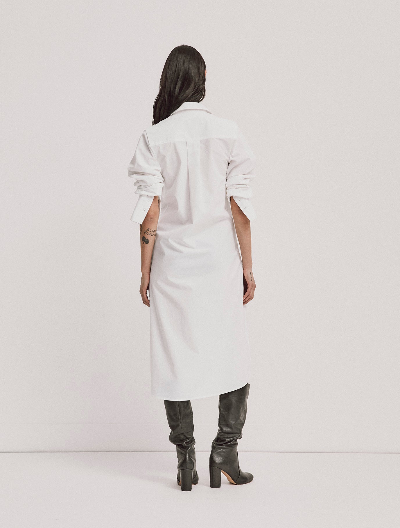 Back view of Ophelia Shirtdress in white with button details