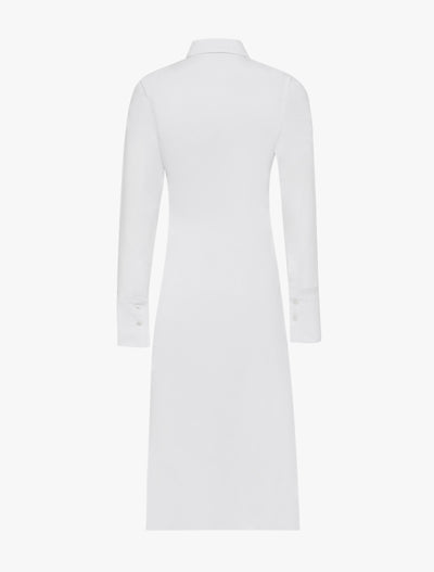 Back view of Ophelia Shirtdress in white on hanger