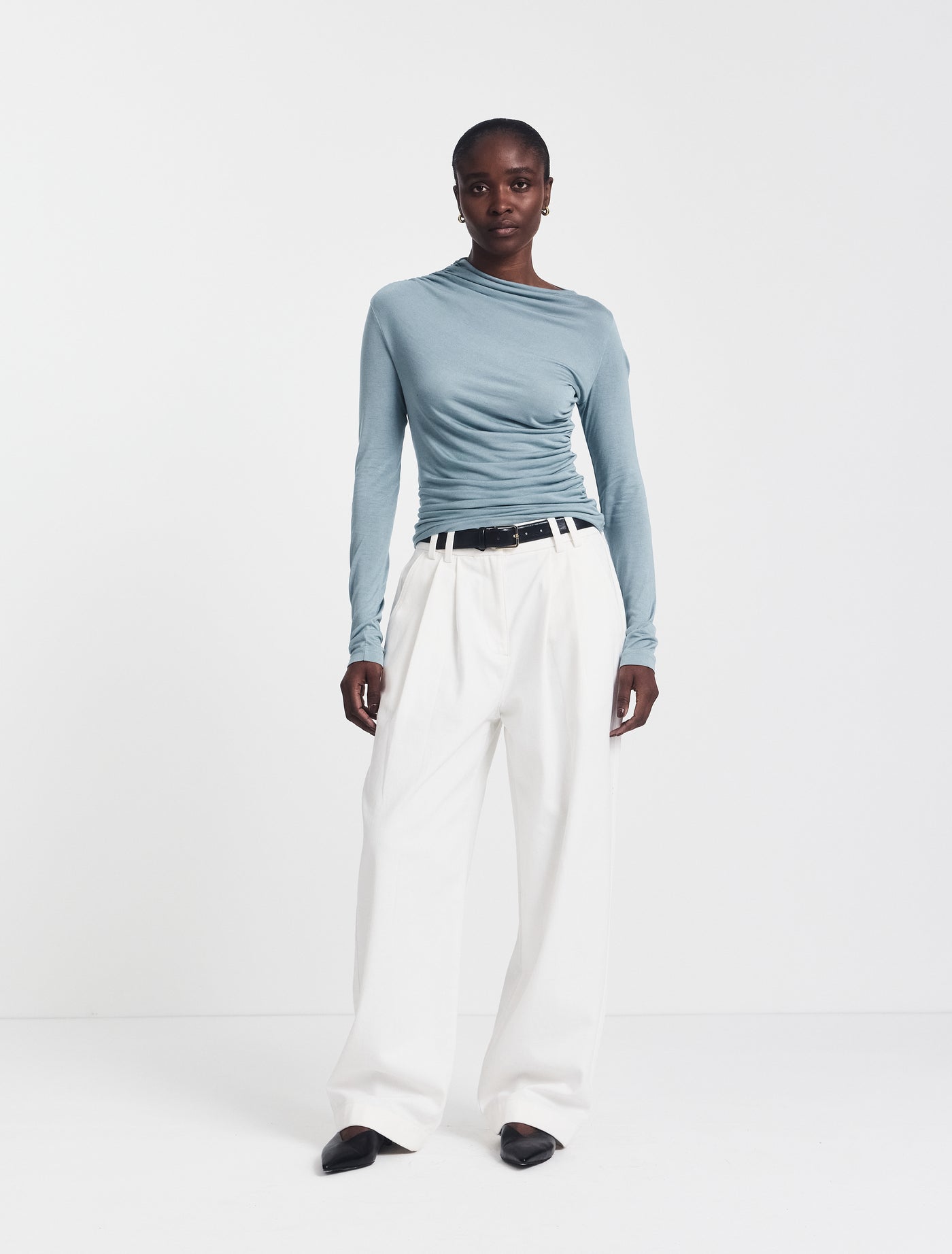 Organic Cotton Denim Trousers in Off White