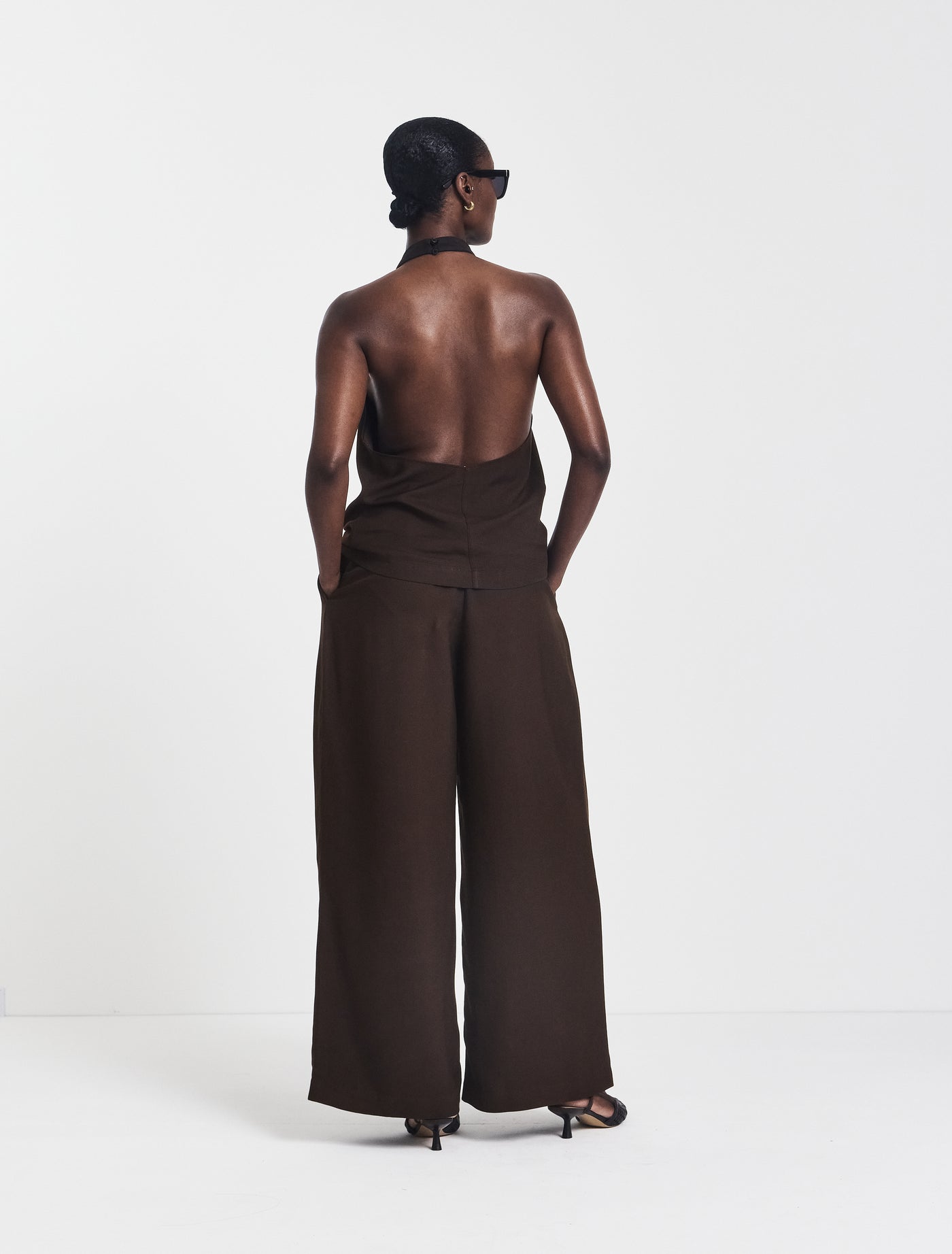 Evie Wide Leg Trouser in Bitter Chocolate