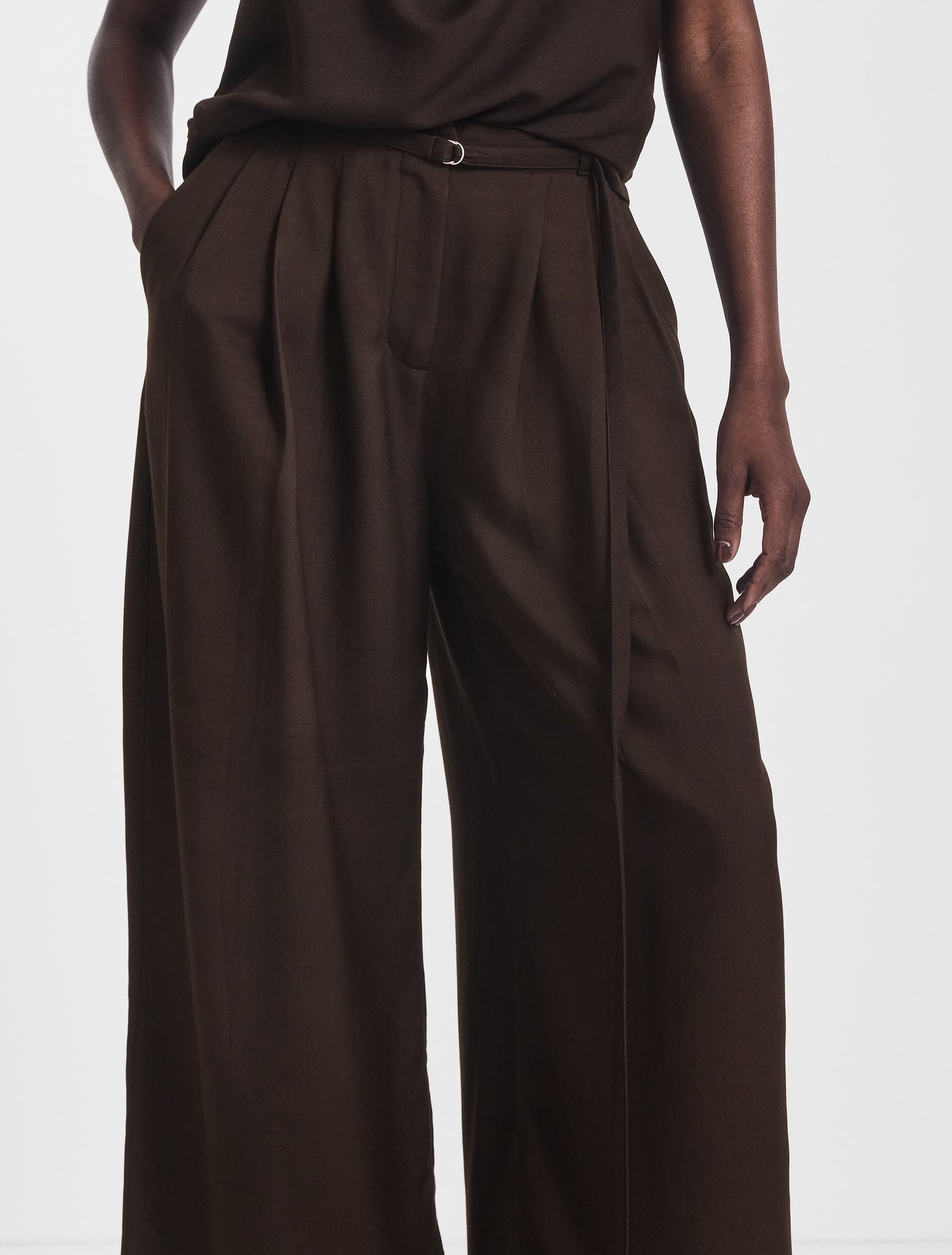Evie Wide Leg Trouser in Bitter Chocolate