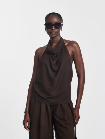 Kayla Halterneck Top in Bitter Chocolate