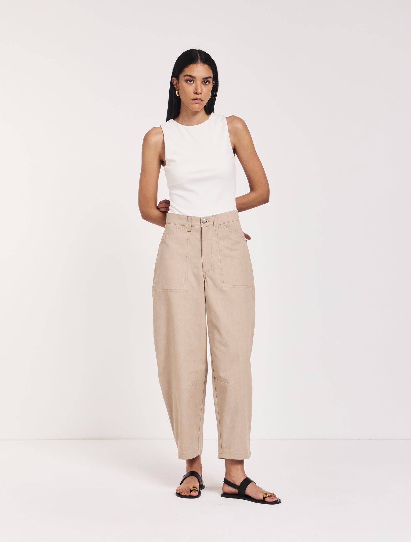 Mila Barrel Leg Cargo in Taupe