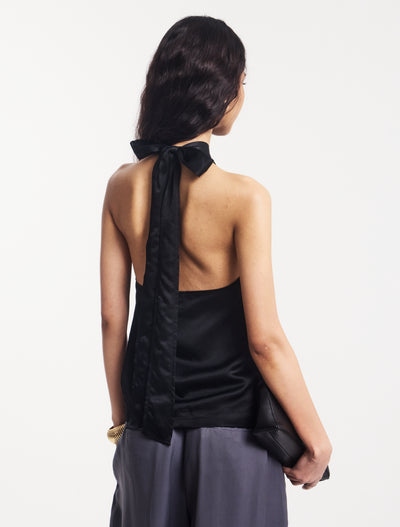Cleo Wrap Halter Top in Black
