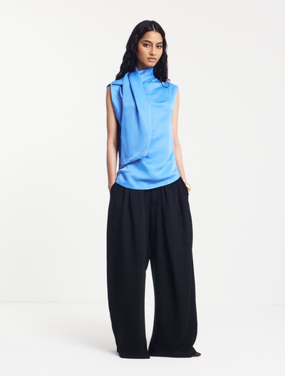 Arlo Drape Scarf Back Top in Cornflower