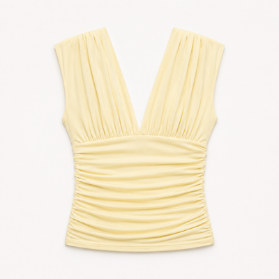 Orla Low V Neck Rouch Side Top In Lemon