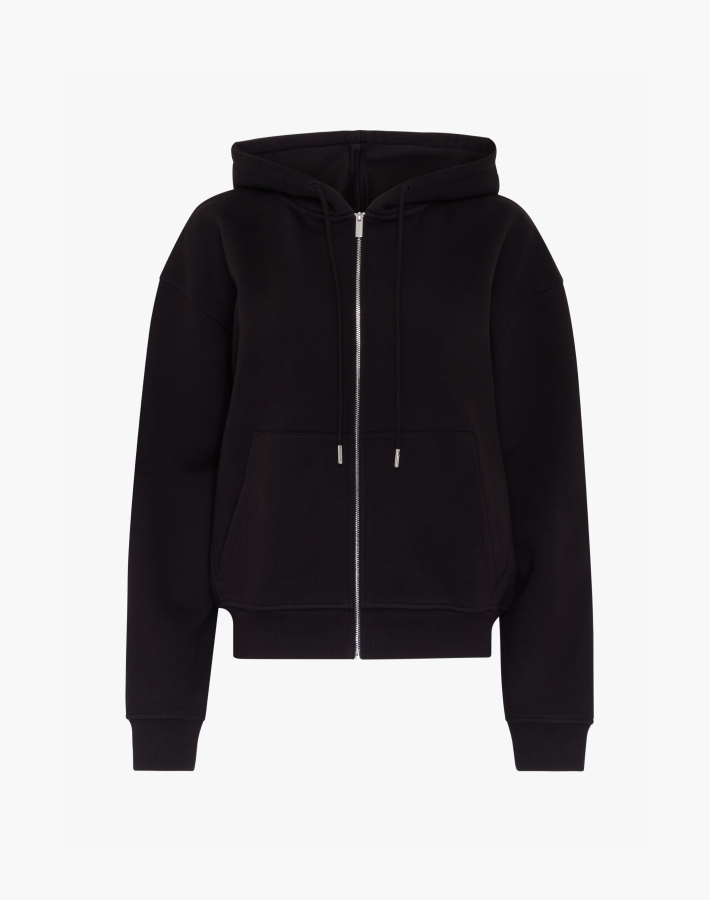 SIGNATURE ZIP UP HOODIE IN BLACK