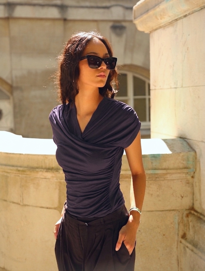 Indie Wrap Top In Aubergine