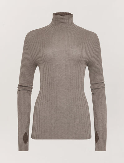 Selene Rib Funnel Neck in Brown Marl