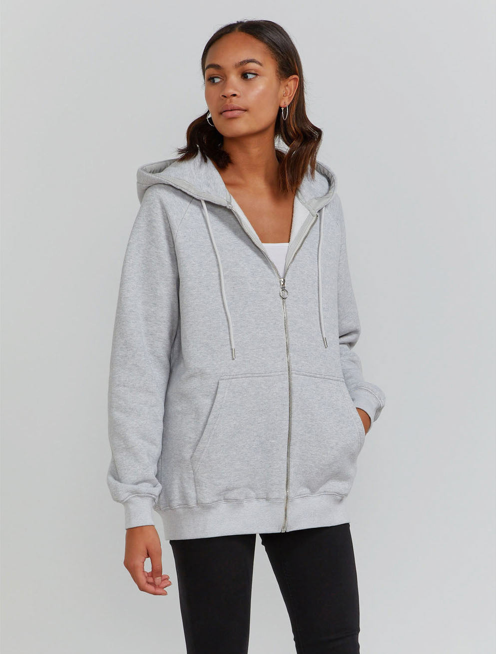 Women's Organic cotton boy fit zip through grey  hoodie